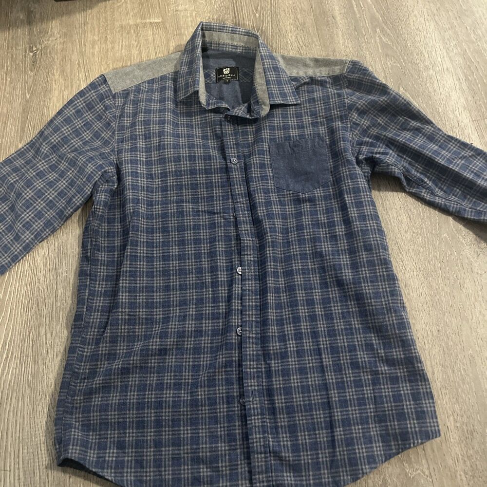 Steel & Jelly (M) Mens Long Sleeve Plaid Print Blue & Gray
